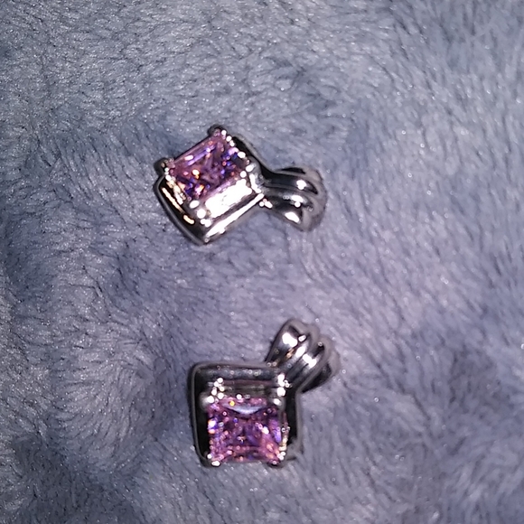 Silver earrings with sparkly pink CZ stones. - Picture 6 of 6